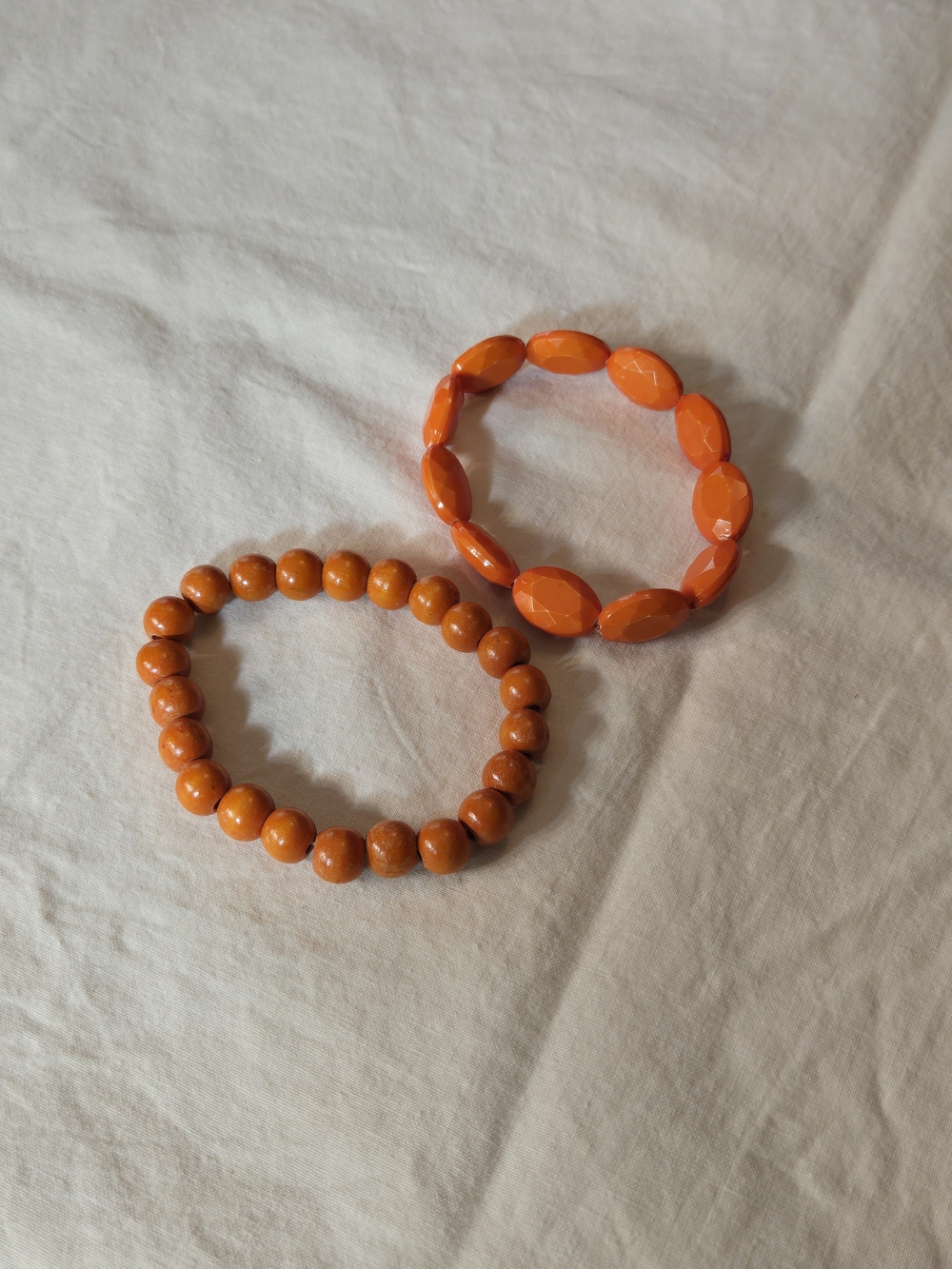 Orange Bead Stretch Bracelets - Set of 2